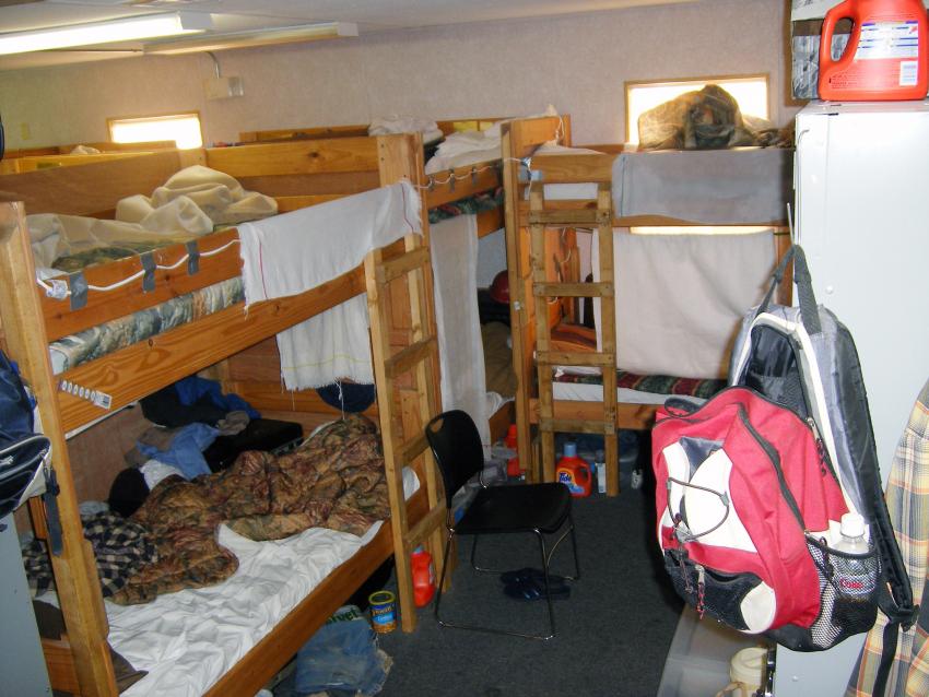 A scene from the "man camp" where workers were crowded into trailers.