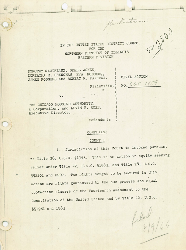 Historical scan of complaint in Gautreaux v. Chicago Housing Authority