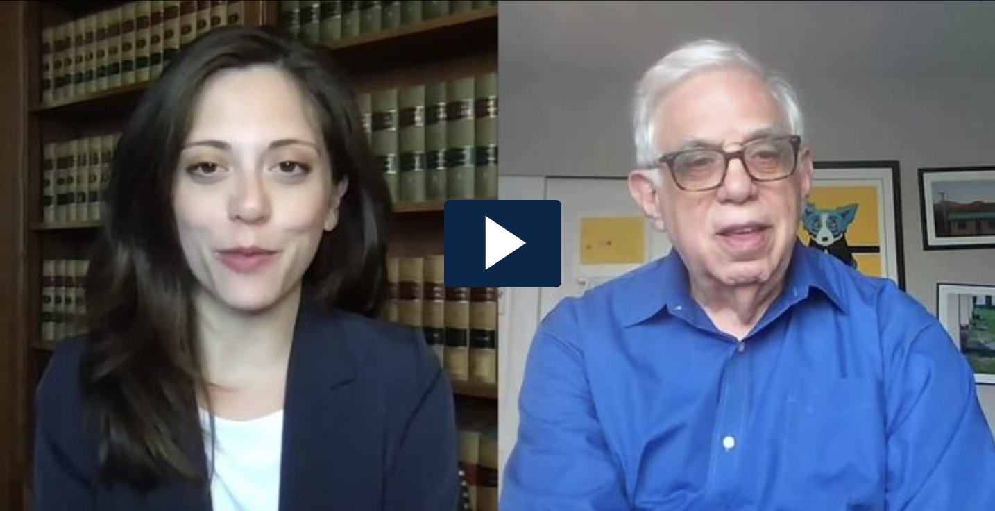 Split screen of a video interview with Alanna Autler on the left and Michael Mushlin on the right.