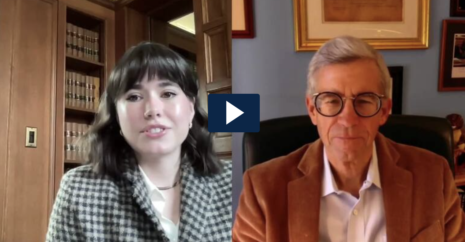 Image of video interview with Pilar Martinez on left and William Yeomans on right, in split screen.