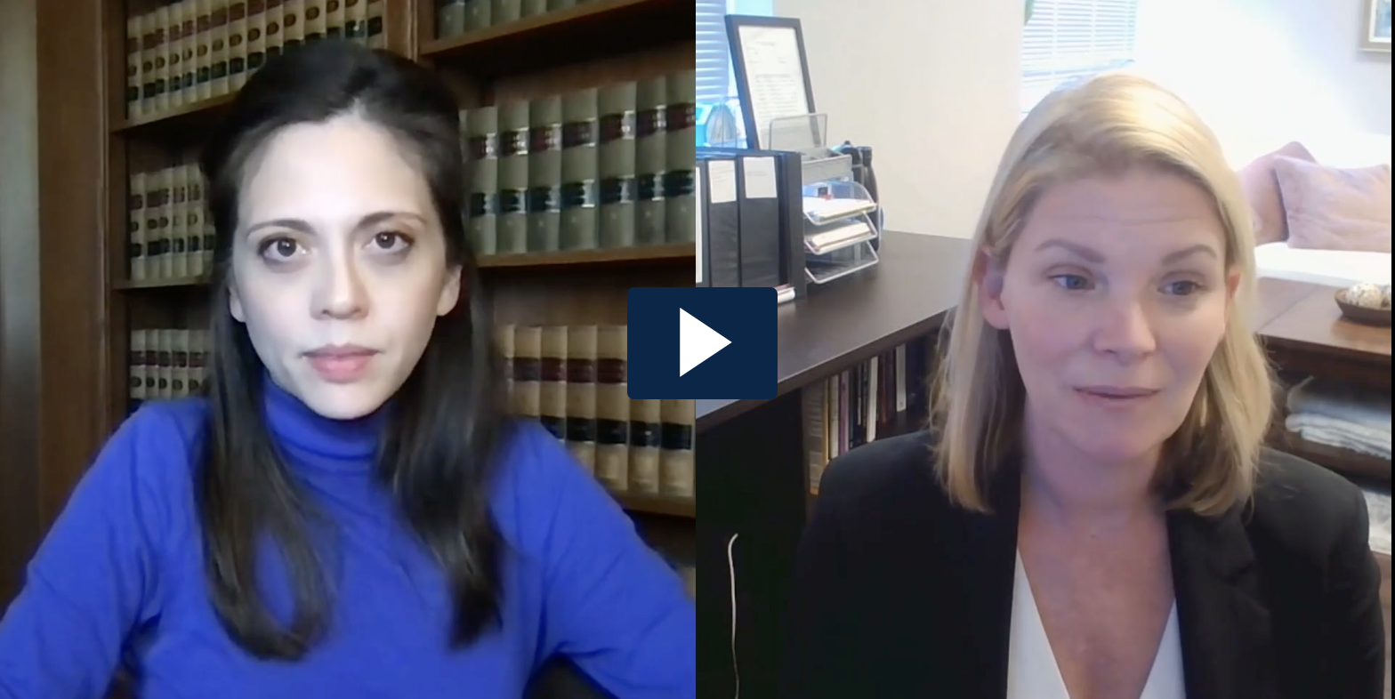 Image of video interview with Alanna Autler on left and Tricia Herzfeld on right, in split screen.