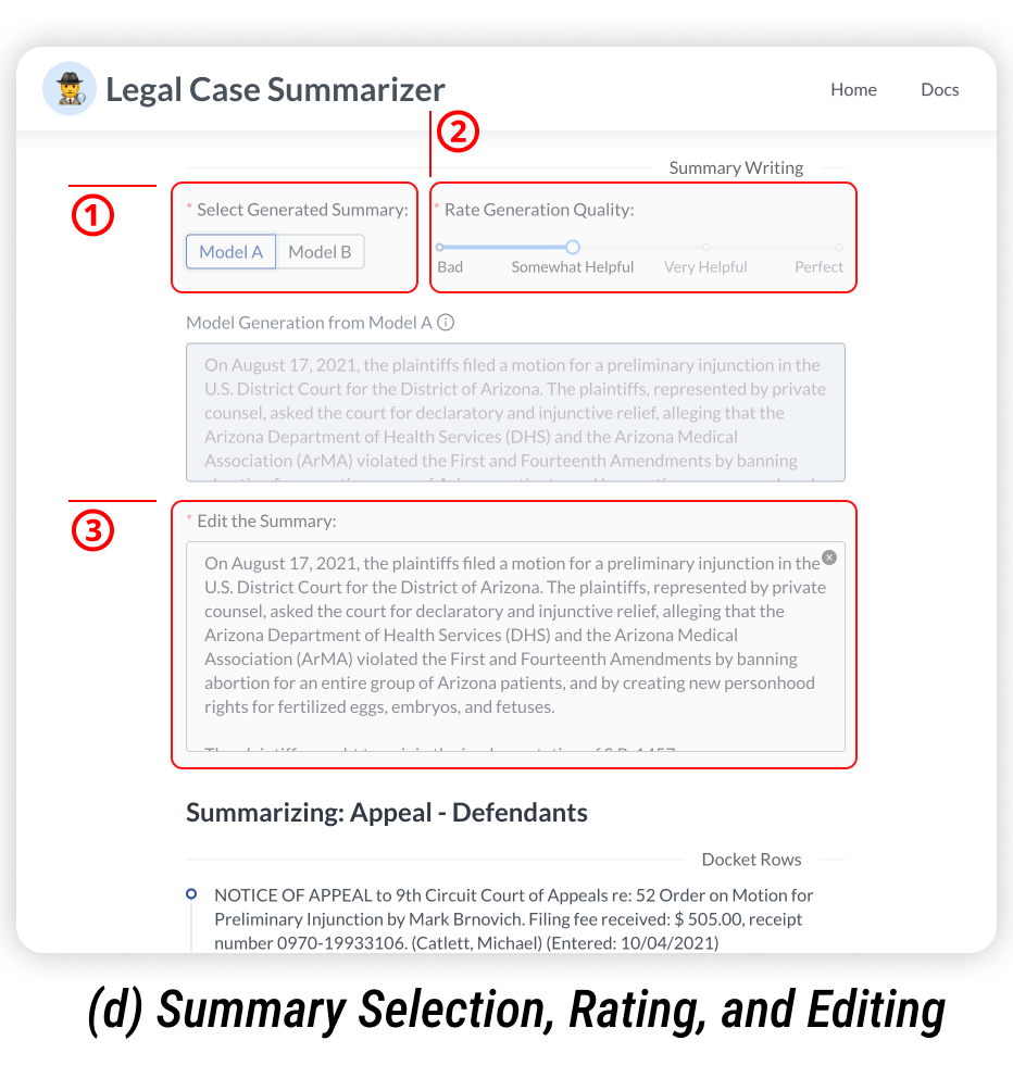 Schematic for summary selection, rating, editing